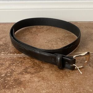 Tony Lama Black Leather Belt with Silver Buckle
